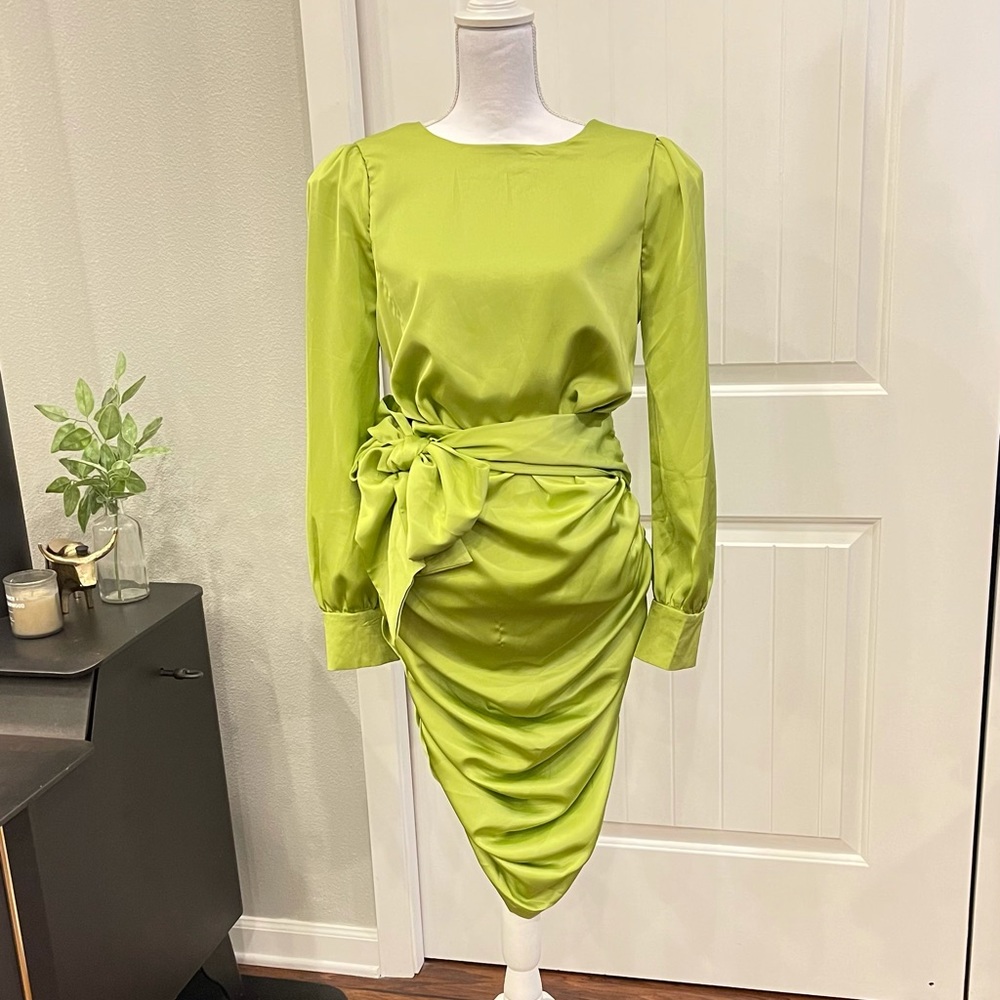 Satin lime green dress